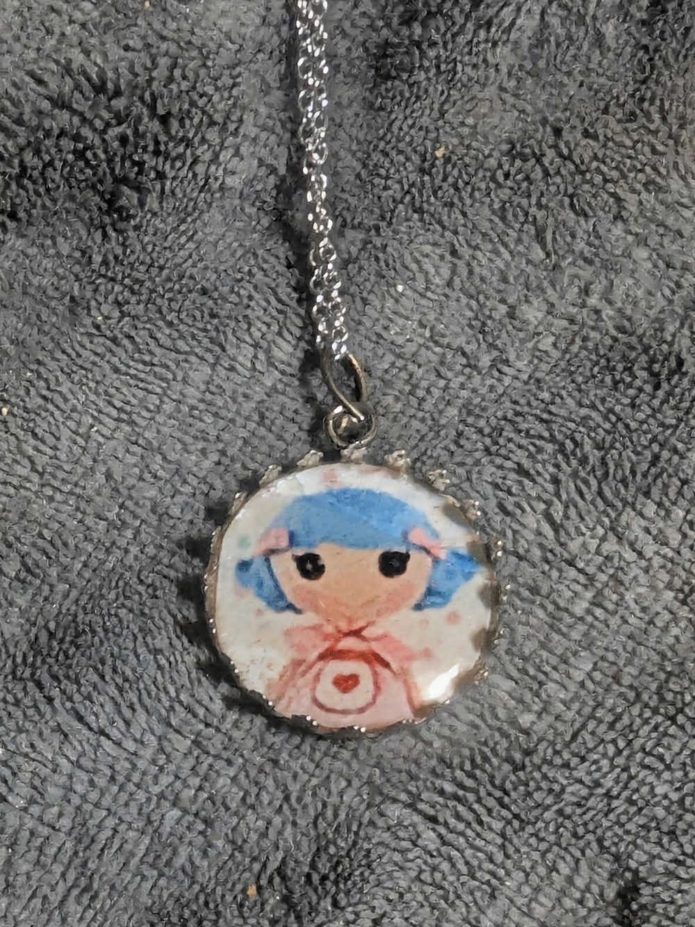 Blue Lolita Art Pendant Necklace - Cute Girl Illustration